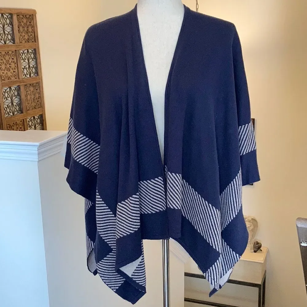 CABI Reversible Poncho Shawl Navy & Gray Sz M/L #3163 EUC